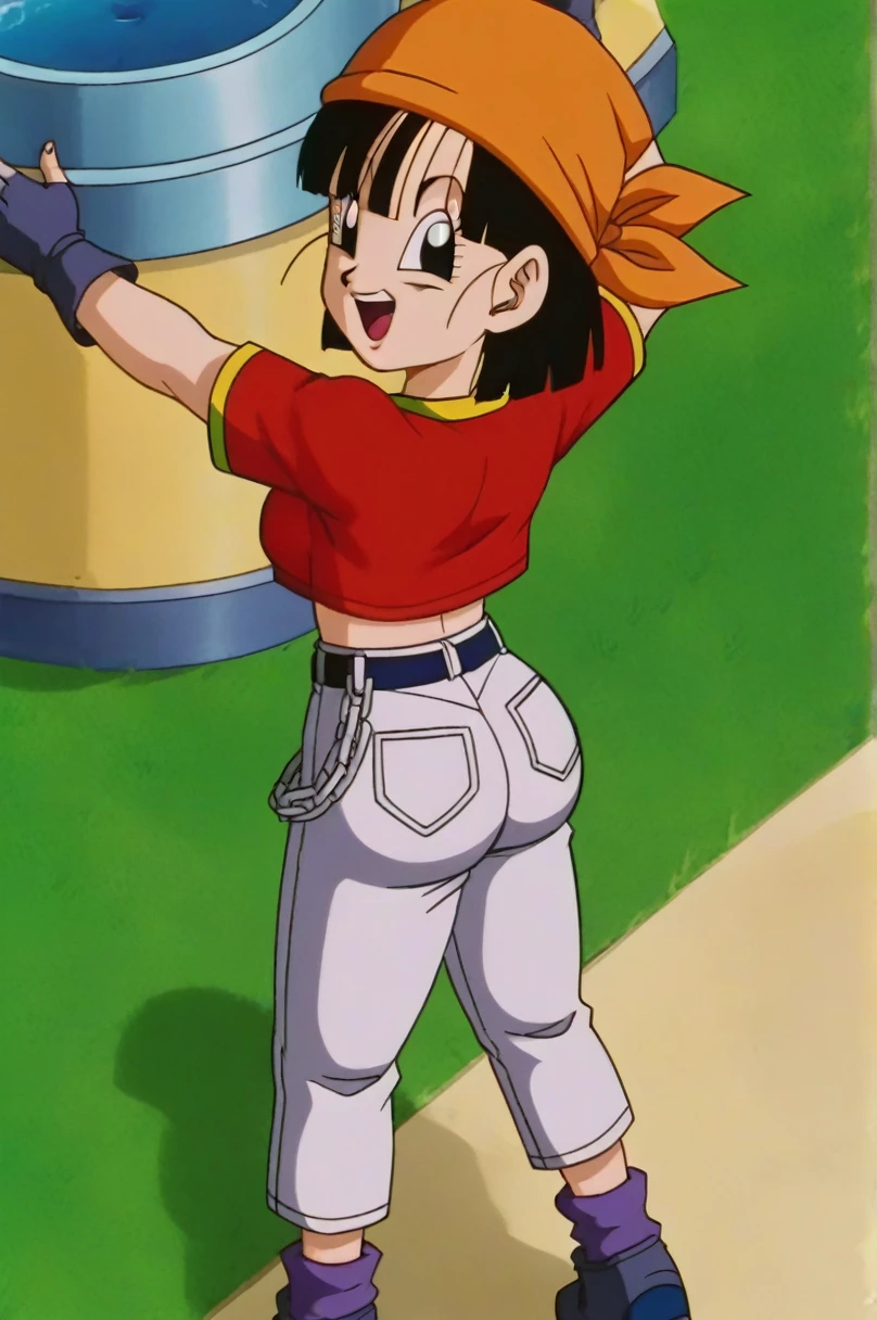 fountain_cheered up, score_9, score_8_above, score_7_above, cheered up screencap,8k, absurd resolution,
Pan \(Dragon Ball\), 1 girl, Alone, SMILE, Open mouth, hits, happy, Grass, black fur, Field, clavicle, aboveper body, :d, teeth, blunt hits, outdoor, black eyes, arm above, eyelashes, aboveper teeth only, happy, Red shirt, golden ornaments, in front of the viewer, close-above, bandana, retro artStyle, , 1990s \(Style\), orange scarf, language, arched eyebrows, arms above, short hair, medium chest, showing buttocks, 2nalgas, perfect ???????, skimpy clothing, medium breasts, medium rear, unclothed, bare shoulders, big sexy ass, medium hips