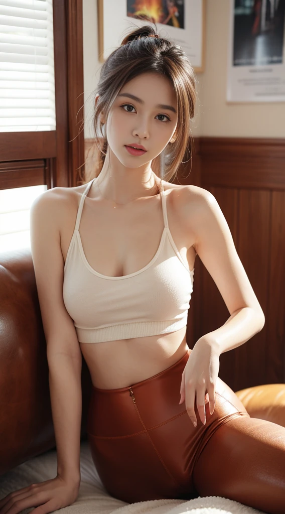The sexiest beauties in the world, Flesh-colored leggings, Soaked, Film texture, best quality, poster, Soft lighting, Warm colors,