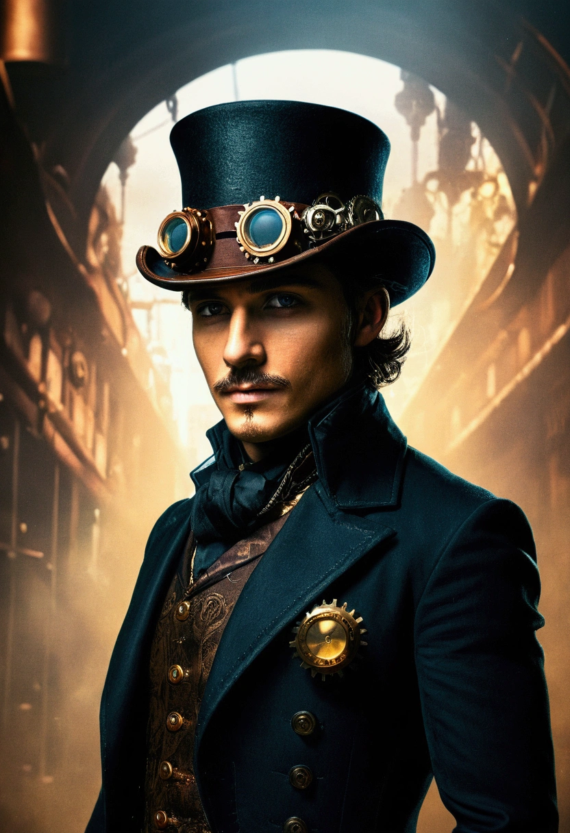 (masterpiece,high resolution,best quality,ultra detailed),1man,male_focus,
steampunk clothes,mechanical hat