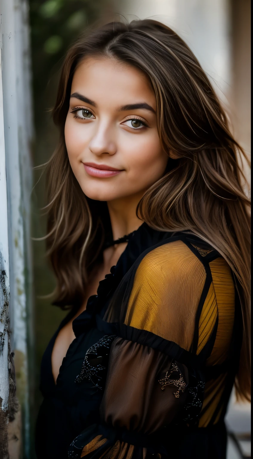 portrait chanteuse latino de 25 ans [[[[fermer]]], [[[[poitrine]]]], [[[[Tête]]], [épaule]]]]], yeux parfaits, iris parfait, Des lèvres parfaites, des dents parfaites, peau parfaite légèrement bronzée, long cheveux ondulés noir, Éclairage avant doux, Briller, hdr, (couleurs douces: 1.2)
