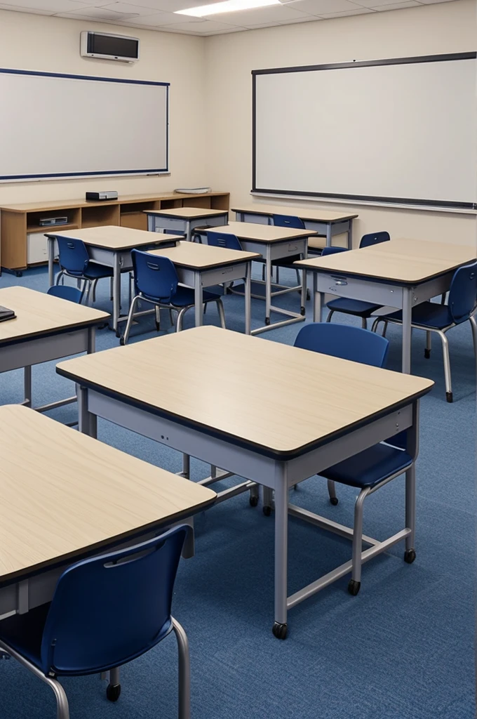 A simple classroom with smart board robots and students with the computer