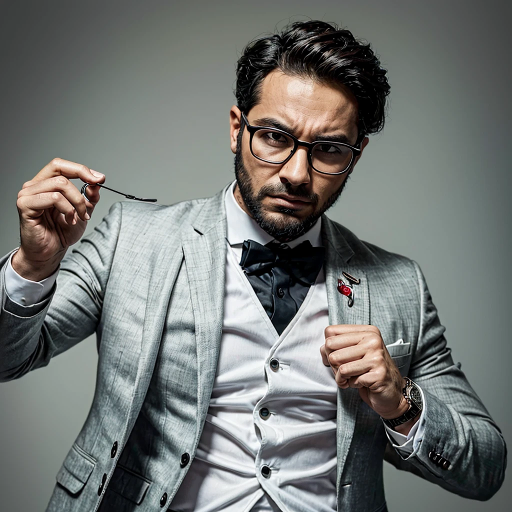 arafed naughty man in a suit and glasses with his hands out, handsome naughty man, wearing suit and glasses, with serious facial expression, serious and severe expression, fot, looking confused, portrait photo profile photo, naughty man esthete with disgust face, jewish young naughty man with glasses, wearing white suit and glasses, naughty man, serious and focused look, naughty man bonito, naughty man com corpo inteiro