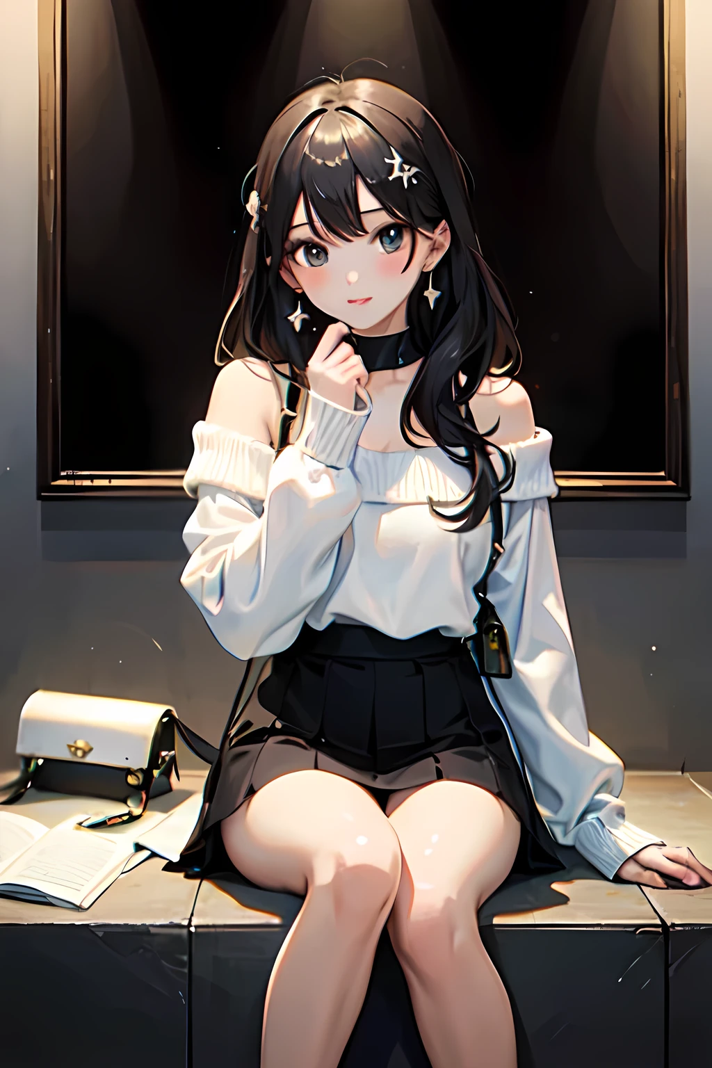 ((Highest quality)), ((masterpiece)), (detailed), One girl, Off-the-shoulder sweater,