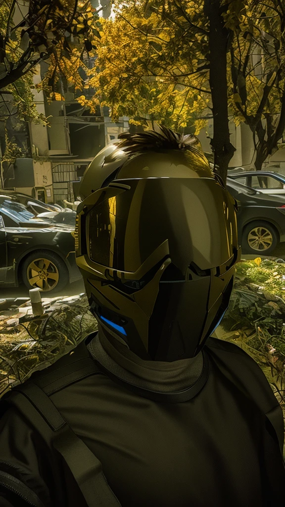 (rain:1.3), Dark theme, dark clouds, Thunder and Lightning, Realistically, Complex 3D renderings are ultra-detailed, Best quality, masterpiece, Ultra-high resolution, cowboy镜片, (Realistically:1.4), RAW photos, Official Art, (Close-up cleavage, Surface Focus:1.5), Complex background, , Vague, atmosphere, from the side, Dynamic Angle, ((Two-handed Armor)), Golden glow, Cyber Helmet, Giant mecha, , armor, Robotic Arm, change,no-humans,(Wearing a tattered cloak),Standing in the ruins of the old square after the Fallout War,Damaged buildings everywhere,Gunsmoke,Carol,Leading,cowboy