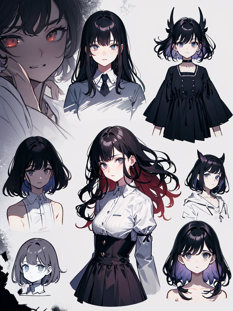 sketch (Character design sheet, same characters, whole body, Three-View, front, ~ ~ ~ ~ side, return),(Very bright:1.1), Sunset background, [1 Girl:7], (Tilt your head:1.2), ([sketch|watercolor \(Moderate\)]:1.15),Chaotic Abstractionな背景, Vector Trace, グラデーションブレンディング and whole body, Artistic elements add depth to the work. The overall atmosphere is creepy and nightmarish...., With a unique artistic touch. This movie is、The dark and crazy world of horror movies depicted in HD., Evoke visual stimuli and aesthetic sense, that will terrify and excite the audience....,watercolor画, （Lightless, Eyes without highlights, evil eye, An ugly person with white eyes, that&#39;Red eyeliner）,whole body絵, Wearing a maid outfit （Gradient braided hair, (Light purple hair), (Ink blotches:1.1), (pale:1.2),(Light purple:1.2),(Light green:1.2)　Adult features,expensive, Wearing black tights,Green Eyes, The skin is hidden　and maid, The background is a dark and desolate landscape, Horror movie atmosphere. Her figure is very beautiful, Emphasizing the dark and crazy elements. Skillfully expressing the effects of light and shadow, detailed, The face and expression of the black costume are also carefully drawn....,sketch (Character design sheet, same characters, whole body, Three-View, front, ~ ~ ~ ~ side, return) 1 female, Nervous,Cowboy Shot,,(Very bright:1.1), White Background, [1 Girl:7], (Tilt your head:1.2), ([sketch|watercolor \(Moderate\)]:1.15),Chaotic Abstraction
