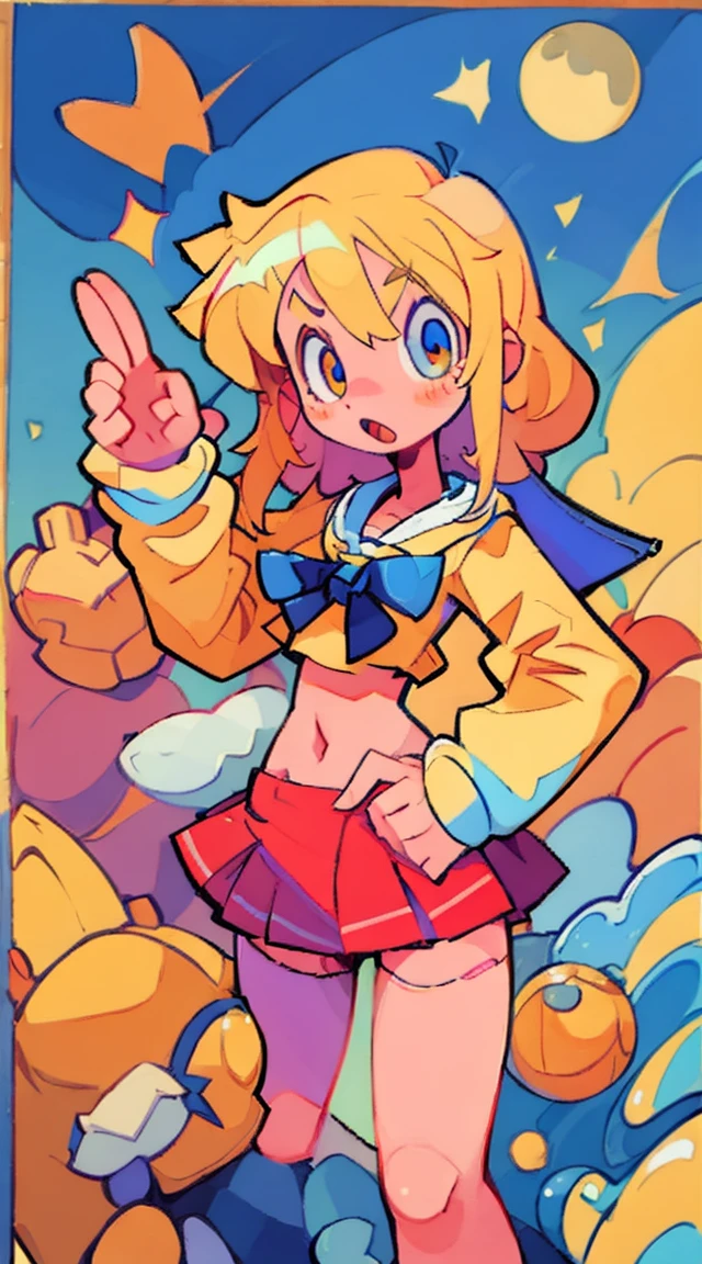 Blonde、high school girl、Sailor suit、Thighs、belly button