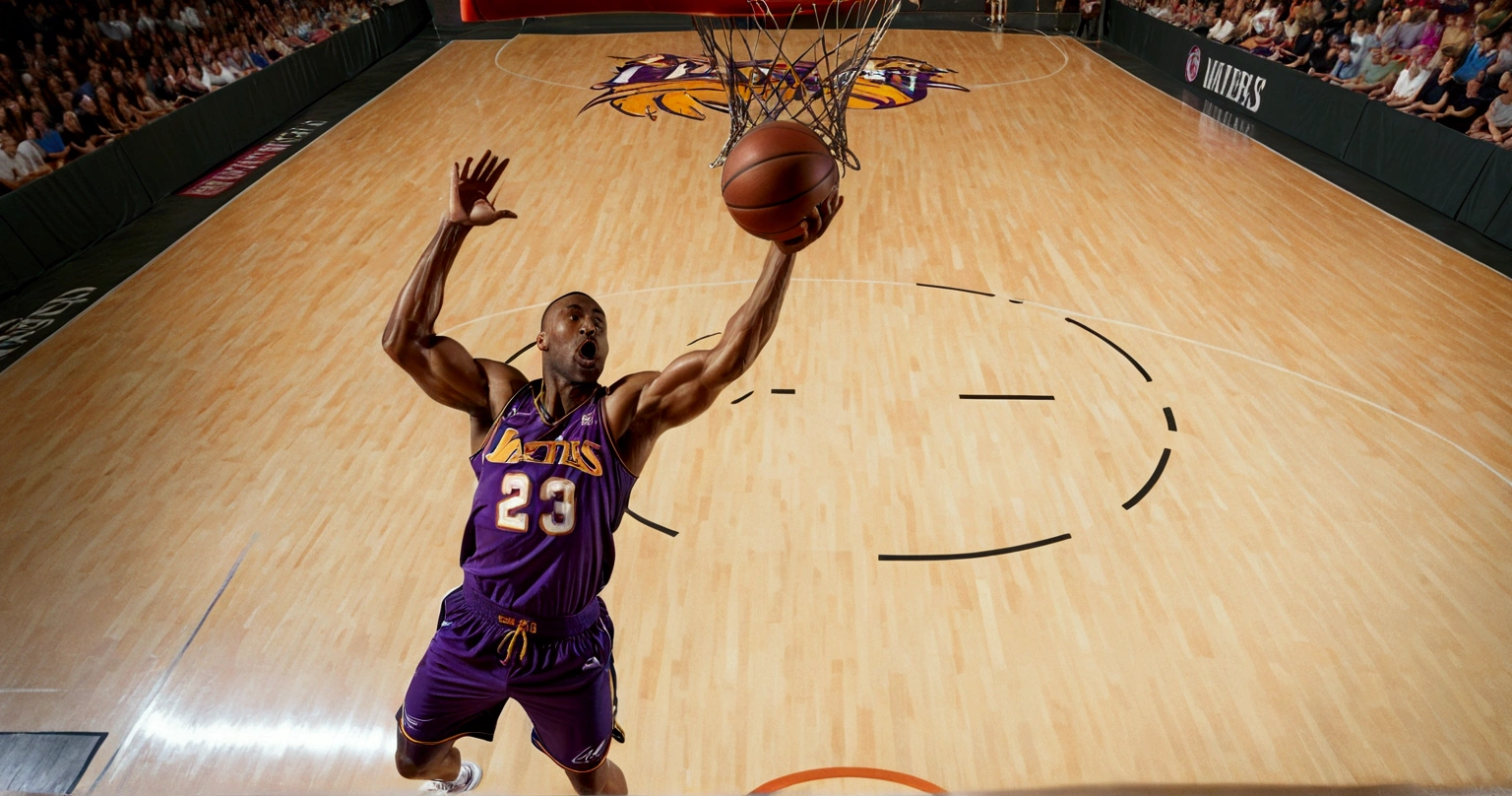 Portrait of a powerful basketball player performing a gravity-defying slam dunk, detailed muscular body, intense facial expression, dynamic motion blur, court setting, blur background, spectators cheering, golden hour lighting, digital art, octane render, cinematic composition, impactful dramatic atmosphere, hyperrealistic, 8k, photorealistic, studio lighting, vibrant colors, dramatic shadows, depth of field