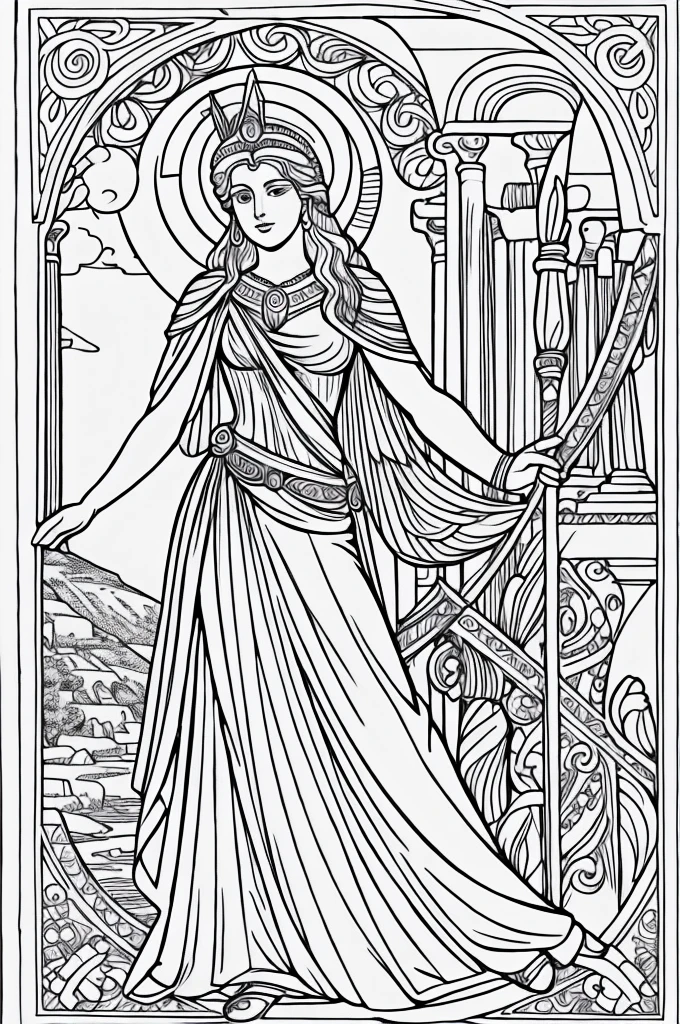A coloring page of the Greek Goddess Artemis
