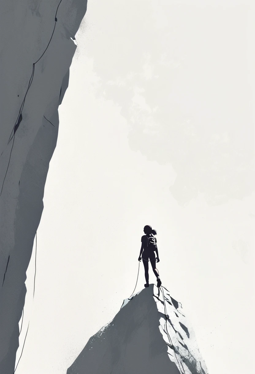 Minimalist Journey, solitary, Minimalism, illustration , A girl rock climbing.