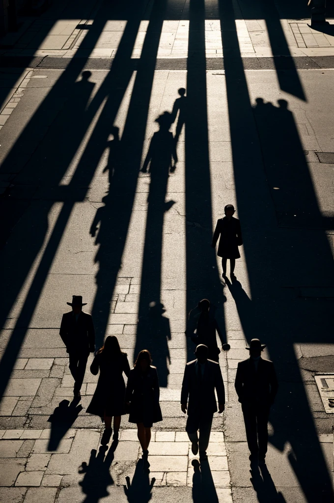 a lot of People in motion blur in a big avenue , dramatic light and low contrast