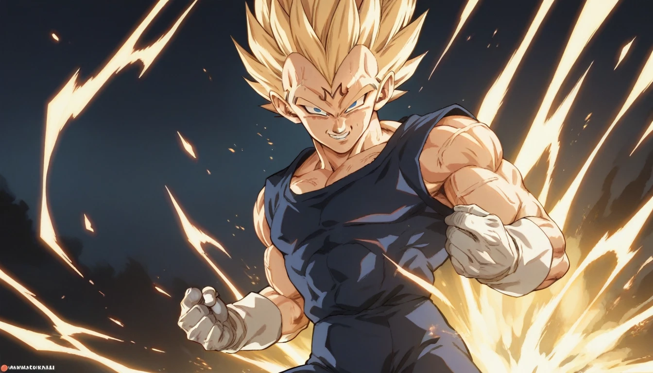 score_9, source_anime, score_8_up, score_7_up, detailed background, 1boy, solo, , blast, explosion in background, dramatic lighting, explosion lighting, Majin dramatic lighting, dynamic pose, dynamic composition, action scene, action pose, evil smile