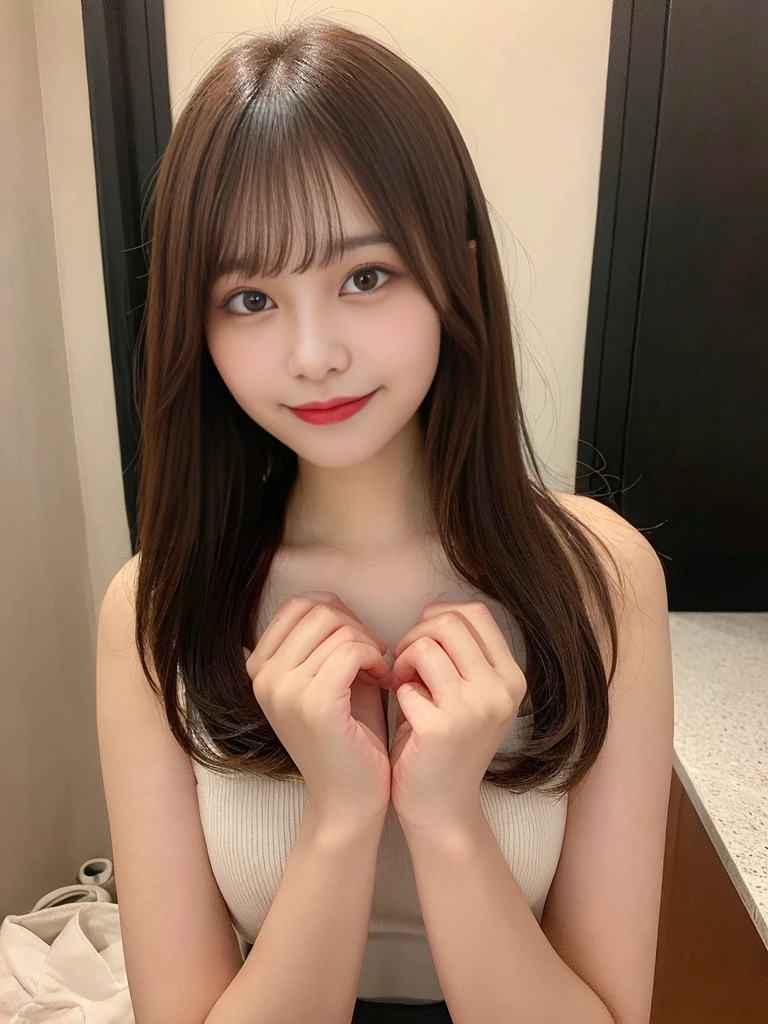 (8k, RAW Photos:1.2), Detailed face and eyes, Highest quality, Ultra-high resolution, Very detailed, Ultra-intricate details, Tabletop, Very cute girl, Soft cinematic light, Hyper Detail, Sharp focus, super high quality, Brown bob hair, A cute 16 year old girl, Very beautiful plump F cup, The whole body is shown, Quite embarrassed,Really kissing face, Plump whole body, In a stylish room, topless, Very beautiful black nipples, Full body nude, Extremely realistic skin texture, Smiling and looking at me