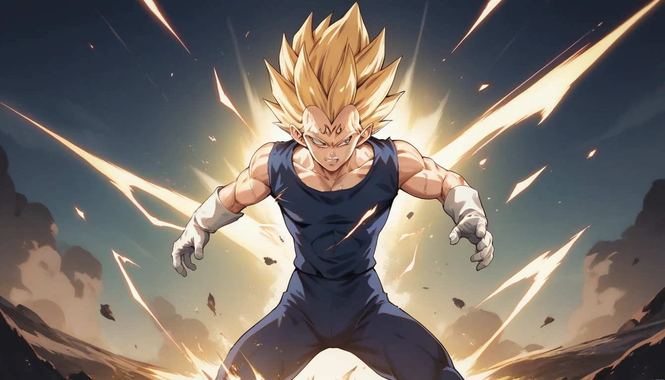 score_9, source_anime, score_8_up, score_7_up, detailed background, 1boy, solo, , blast, explosion in background, dramatic lighting, explosion lighting,  Majin dramatic lighting, dynamic pose, dynamic composition, action scene, action pose, angry, High Resolution, 