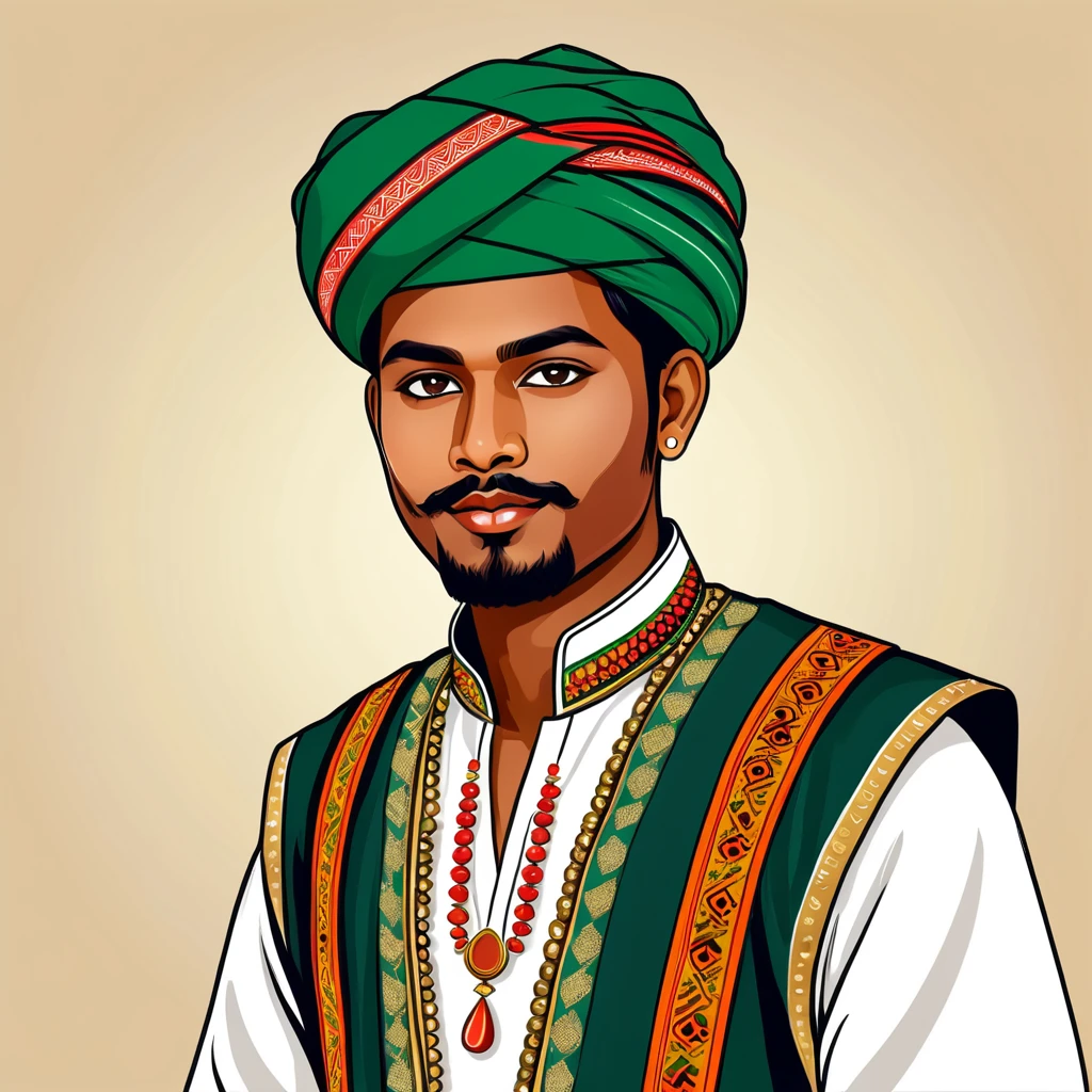 man in bangladesh folk outfit, vector graphics, strong contours
