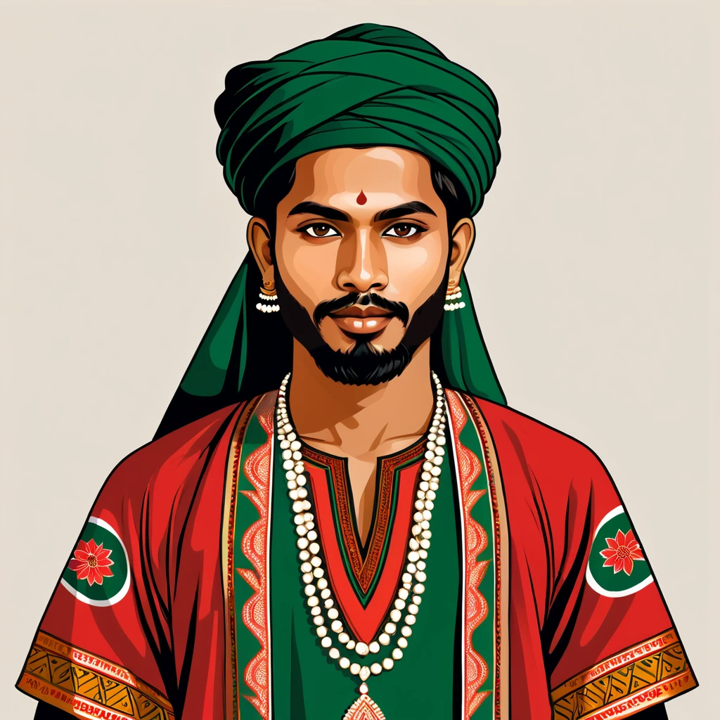 man in bangladesh folk outfit, vector graphics, strong contours