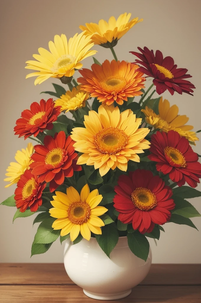 create a watercolor painting with flowers in warm tones like red and yellow