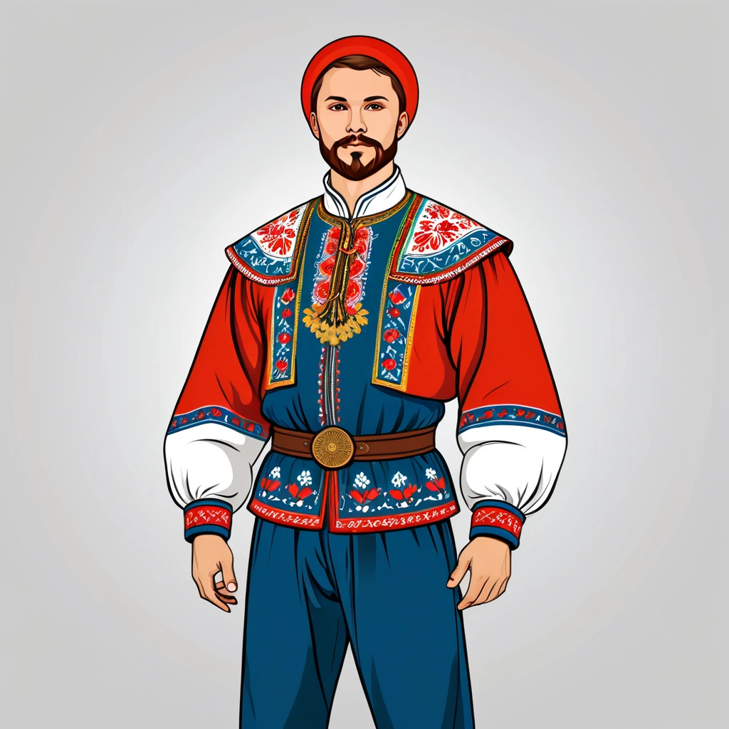 man in russian folk outfit, vector graphics, strong contours