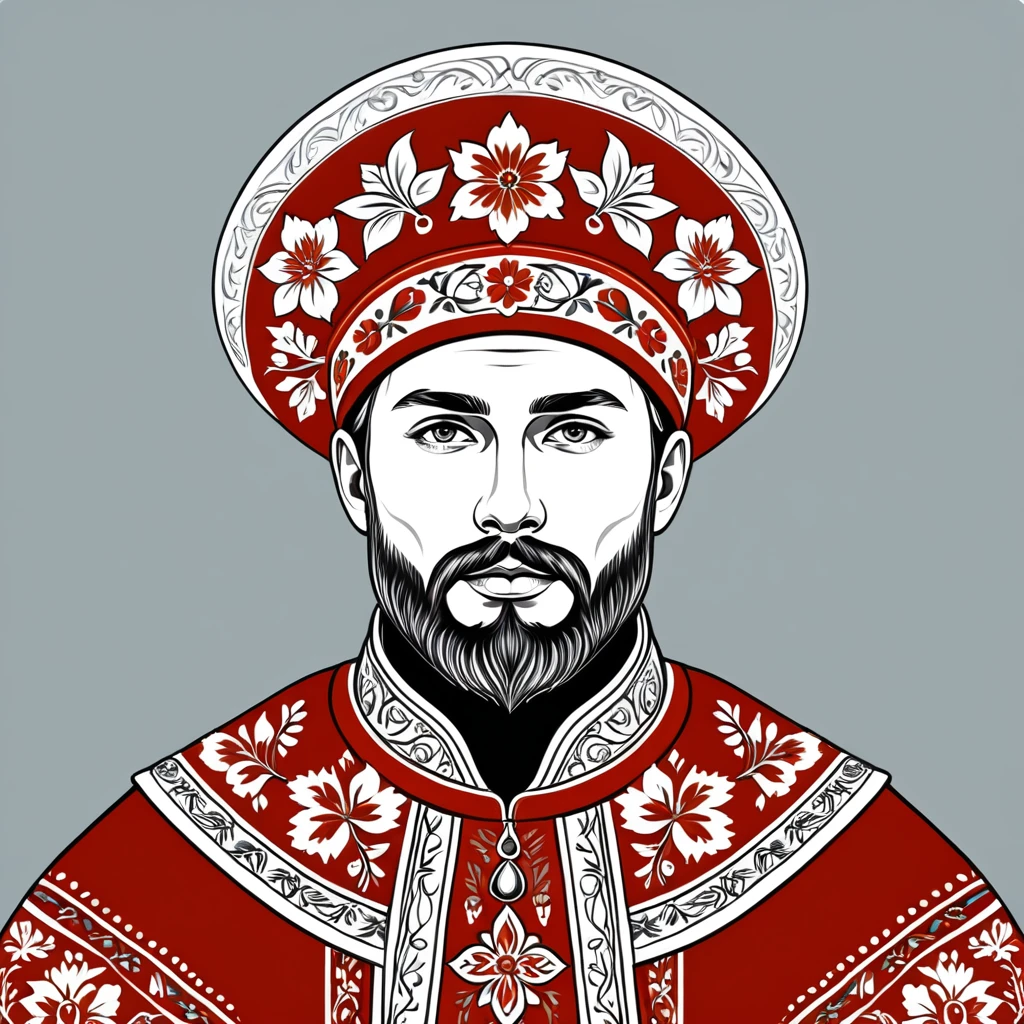 man in russian folk outfit, vector graphics, strong contours