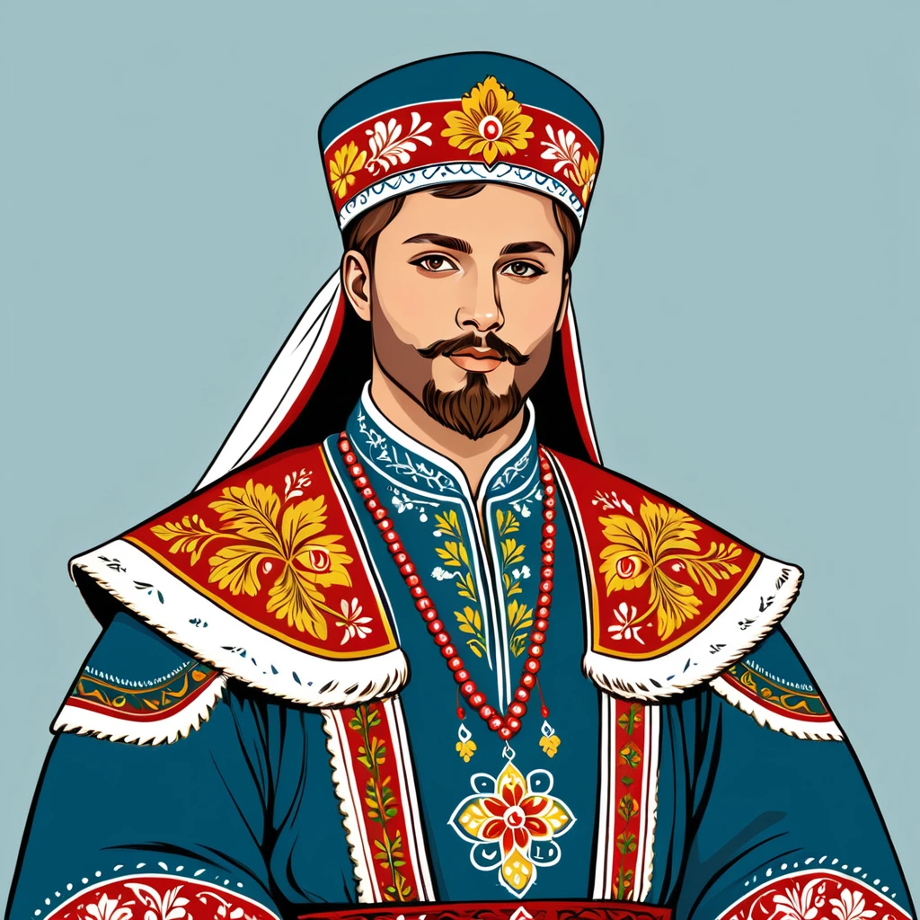 man in russian folk outfit, vector graphics, strong contours
