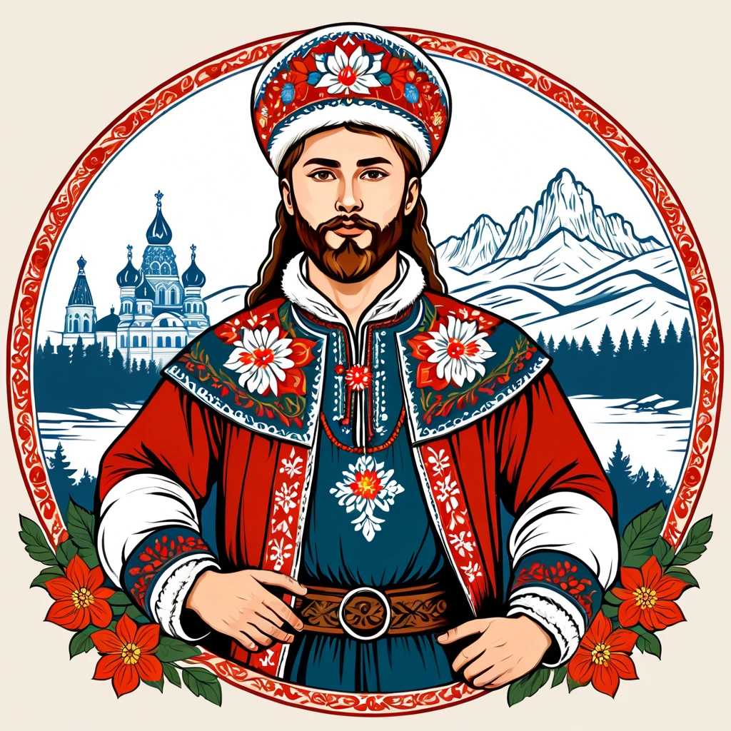 man in russian folk outfit, vector graphics, strong contours
