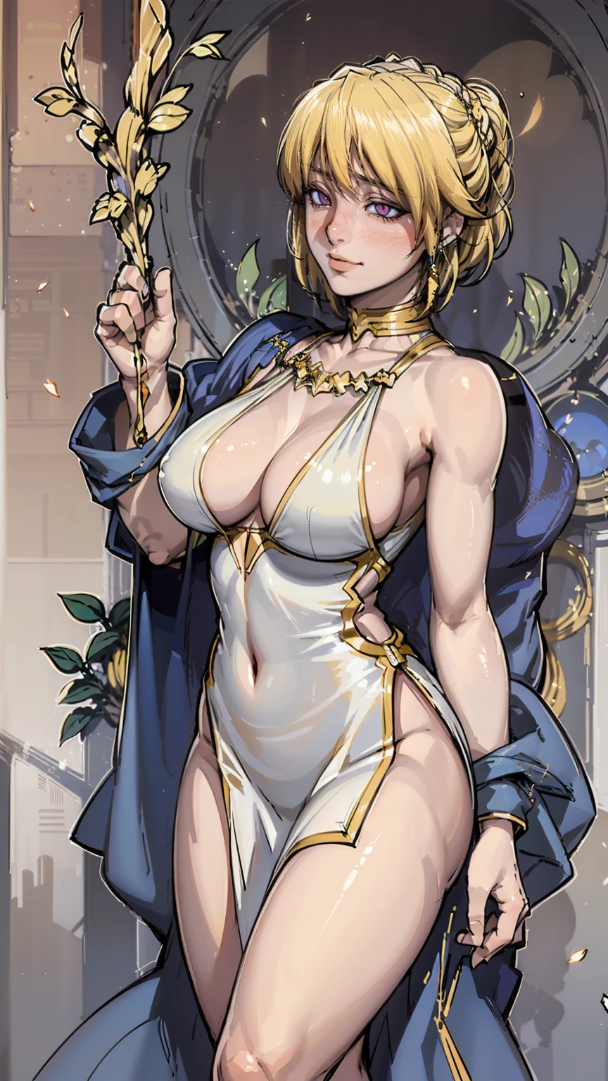 woman in her 20s、1 person、Angelic、There are large white wings on the back、Has 6 wings、Swan wings、With a round face、round chin、Close-up of a woman in armor holding a sword, Armor girl, female knight, big and full breasts、full armor, full armor, gorgeous female paladin, female knight, of a Beautiful female knight, Beautiful armor, Plump、thick waist、wide waist、full armor, armor、Gorgeous full-body armor, Amazing armor, Trending on Art Station Pixiv, Beautiful female knight、has a large sword、Great Sword of Steel、happy look、looking here、Look at me、Lakeside、white military flags lined up, There is a large army behind us far away.、With forest and mountains in the background、black string、Black pattern,kurapika, bob hair, blonde hair, (long tits:1.1), (huge tits:1.1), (saggy tits:1.2), (BIG ASS:1.2)