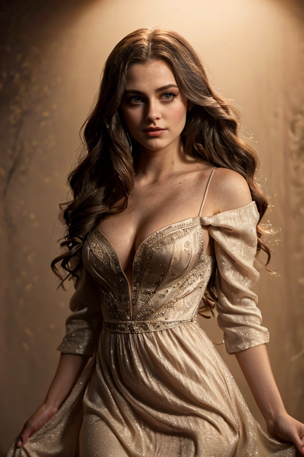 Beautiful enchantress in a cozy dress