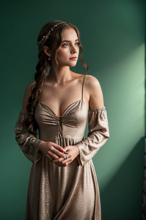 Beautiful enchantress in a cozy dress