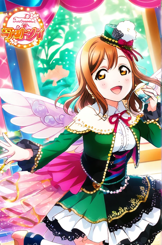 Hanamaru Kunikida,Cartoon image of a woman in a costume with wings, Illustrations inspired by Ai Mitsu, pixiv Contest Winner, What it is？, Also, sayori, Official Artwork, Sakura Kinomoto, Smiling like a fairy queen, Half Yamada, Mika Picazo, rei hiroe, Eat and drink, Official Art, Idol Master