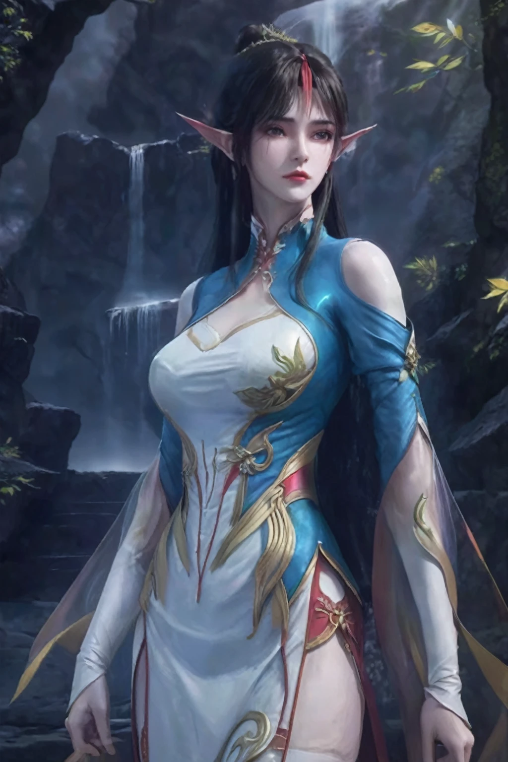 A woman in a white dress、Close-up of woman holding sword, alluring Elf Princess knight, beautiful and elegant Fairy Queen, Inspired by Lan Ying, portrait of an Fairy Queen, Extremely detailed Artgerm, an Fairy Queen, Beautiful elf in gorgeous robes, Beautiful and elegant female elf, Fairy Queen, Elf Princess, aly fell 和 artgerm