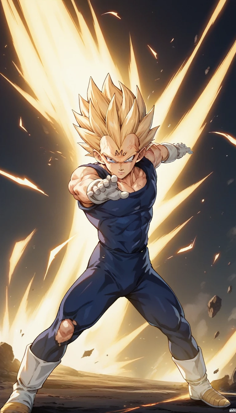 score_9, source_anime, score_8_up, score_7_up, detailed background, 1boy, solo, , blast, explosion in background, dramatic lighting, explosion lighting,  Majin dramatic lighting, dynamic pose, dynamic composition, action scene, action pose, angry, High Resolution, 