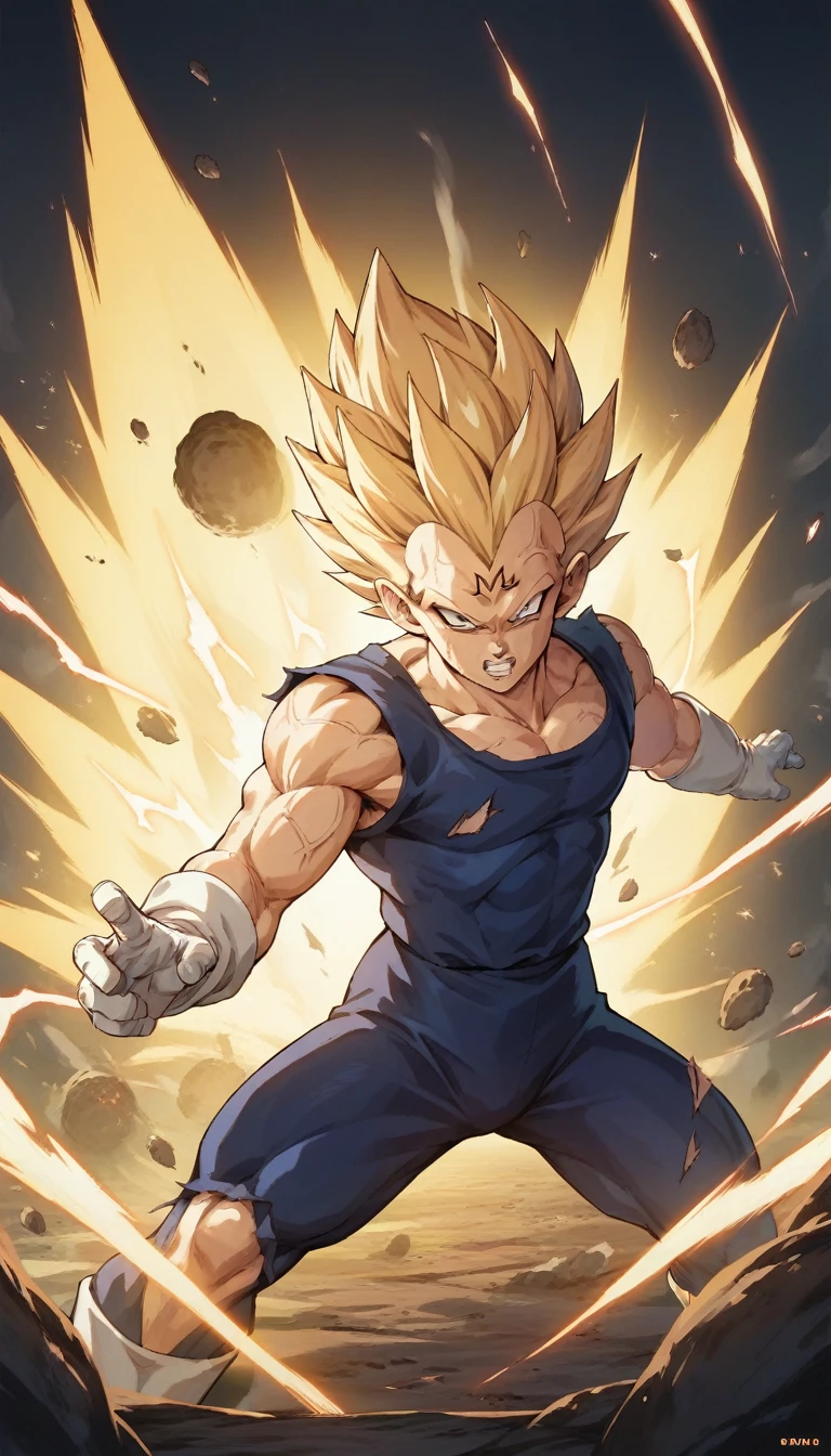 score_9, source_anime, score_8_up, score_7_up, detailed background, 1boy, solo, , blast, explosion in background, dramatic lighting, explosion lighting,  Majin dramatic lighting, dynamic pose, dynamic composition, action scene, action pose, angry, High Resolution, 