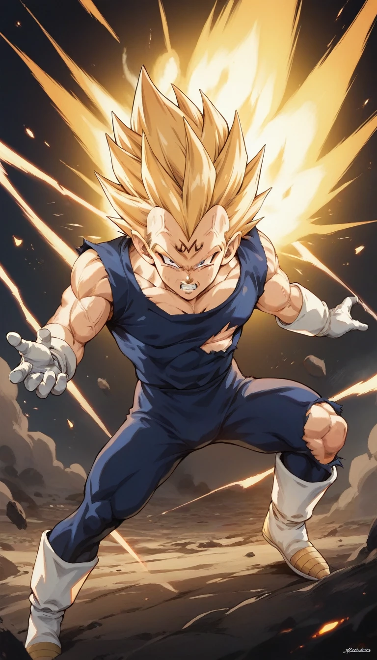 score_9, source_anime, score_8_up, score_7_up, detailed background, 1boy, solo, , blast, explosion in background, dramatic lighting, explosion lighting,  Majin dramatic lighting, dynamic pose, dynamic composition, action scene, action pose, angry, High Resolution, 