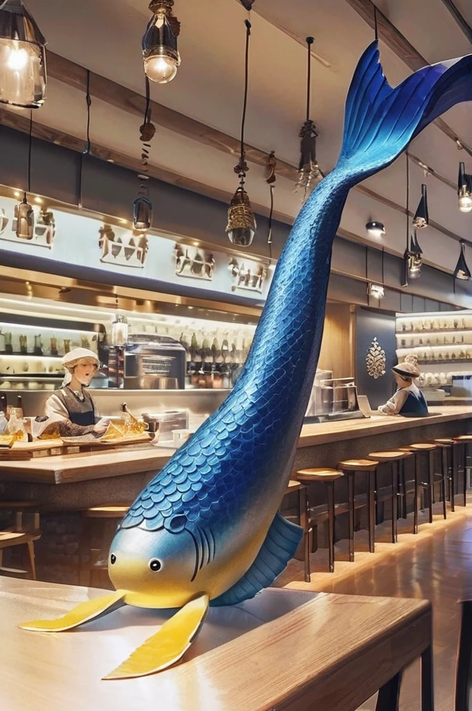 ((Лучшее качество)), ((шедевр)), (подробный), Draw a mermaid fish with beer in a crab bar