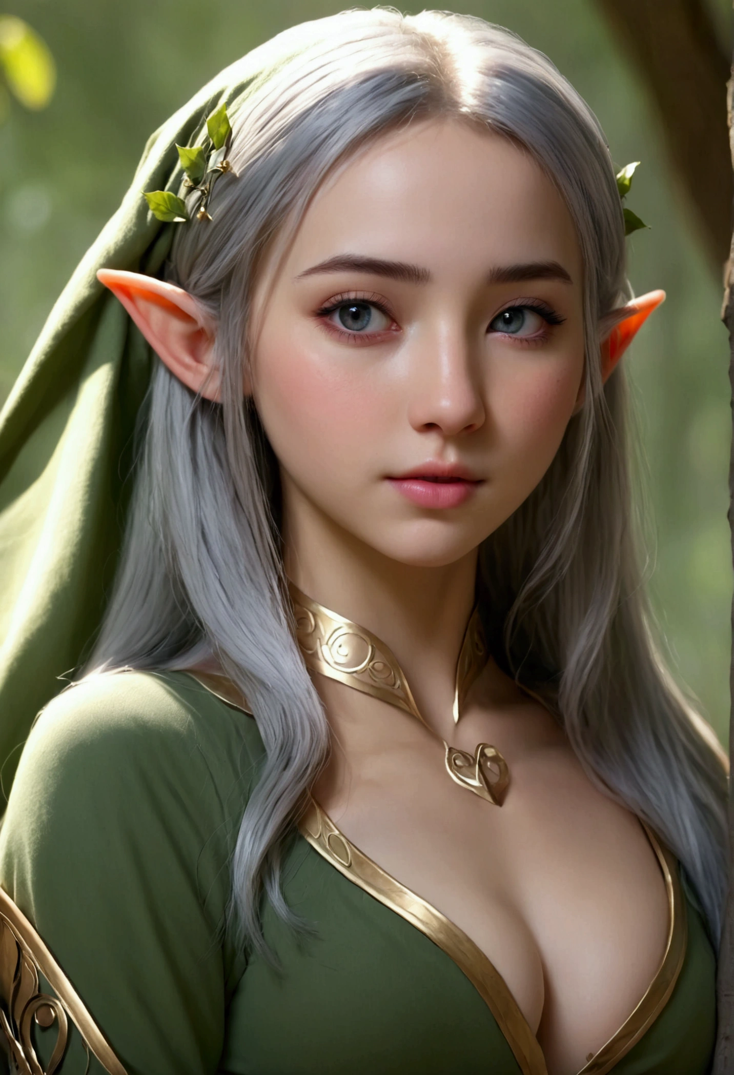 Beautiful young elf girl, candid pose, Lightweight clothing, fanservice 