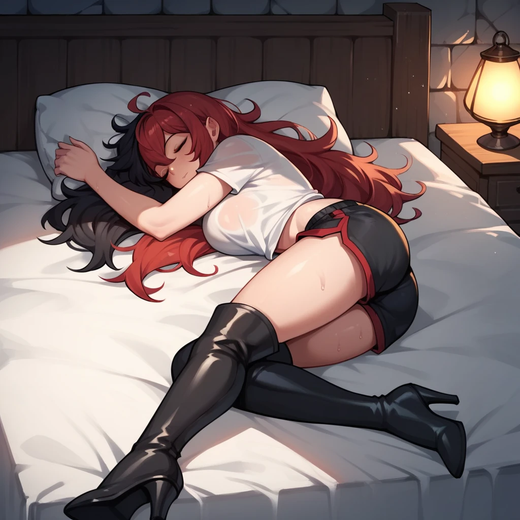 score_9, score_8_up, score_7_up, score_6_up,floox style,surtr, arknights, red hair, ,big breasts ,nude,naked, steam, steaming body, , pov,. bedroom. hands on ass,   light-skinned male, expressiveh,  long hair, , 1boy, buttjob, pov, hair on left side, slap marks on ass, spread legs