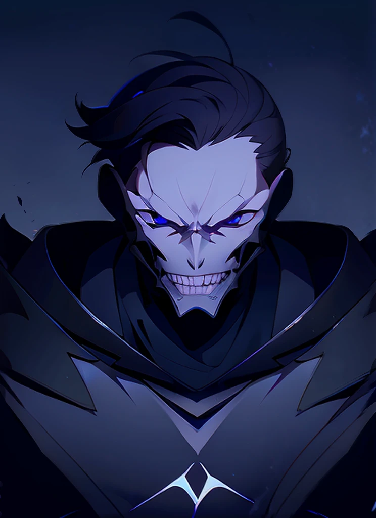 1 , handsome fashion hair,dark hair highlightwhite, fanstasy, smile face, male ,fantasy, reaper, hunter with blackshortsword, villian face, black armor , darkness wolrd, bad