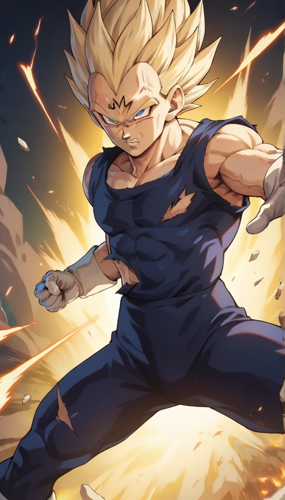 score_9, source_anime, score_8_up, score_7_up, detailed background, 1boy, solo, , blast, explosion in background, dramatic lighting, explosion lighting,  Majin dramatic lighting, dynamic pose, dynamic composition, action scene, action pose, angry, High Resolution, 