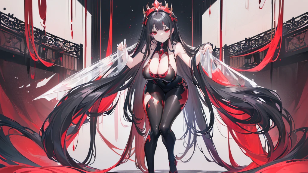 (Exquisite eyes),(Clear and beautiful eyes:1.61),masterpiece, 1 young girl,(Black clothes and some red gems), Black long hair, (She has a huge red gem on her chest), Good Hand,((The Havoc of StarCraft)),full-body shot,Fighting Stance,(Red Eyes:1.466),short and small,(Very big breasts:1.35),(Pretty Face),(full-body shot:1.33),Beautiful hands