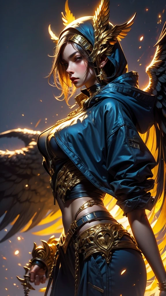 realistic, 4k, an angel with big wings, a sword, a hood over his head in war (chaos) space girl background image, spacesuit, space, masterpiece, best quality, technological, high-tech, intricate , detailed, absurd, 1woman, beautiful, perfect face, extreme details, (masterpiece), (best quality), face, looking at viewer, wide eyes, amazement, fright, surprise, space, beautiful, stardust, cosmic , wallpaper, cinematic, composition, colorful, perfect eyes, 32k, in dimensions 1080 x 1920, very beautiful mouth, real skin, blue eyes, raw, sensual, magic, dimensions, stardust, futuristic, full body, detailed face, detailed eyes, detailed hands, big breasts