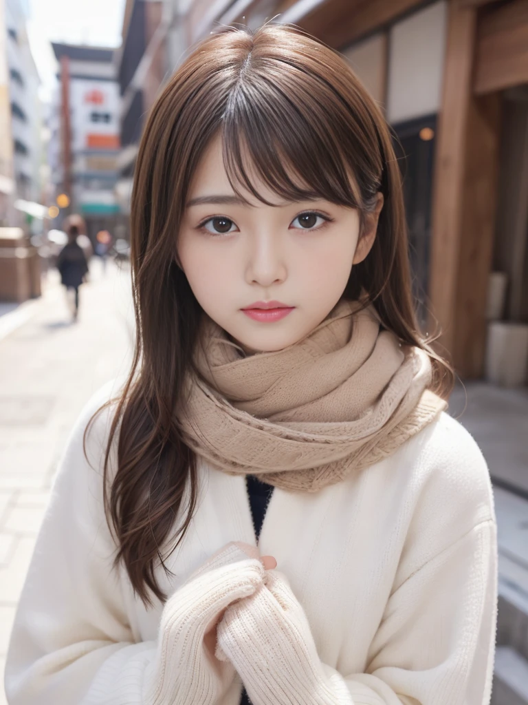 (best image quality、8K、masterpiece：1.3))、Realistic high quality photos、highest quality、cute girl～well-groomed face、25 year old beautiful Japan woman、Slim model photos、big breastodel、若いjapanese girl、young and cute face、japanese girl、25 year old female model、Beautiful model girl、The innocent look of the girl next door、nice delicate face、brown hair、beautiful brown eyes、tear bag、drooling eyes、young body、coat, scarf, gloves, winter