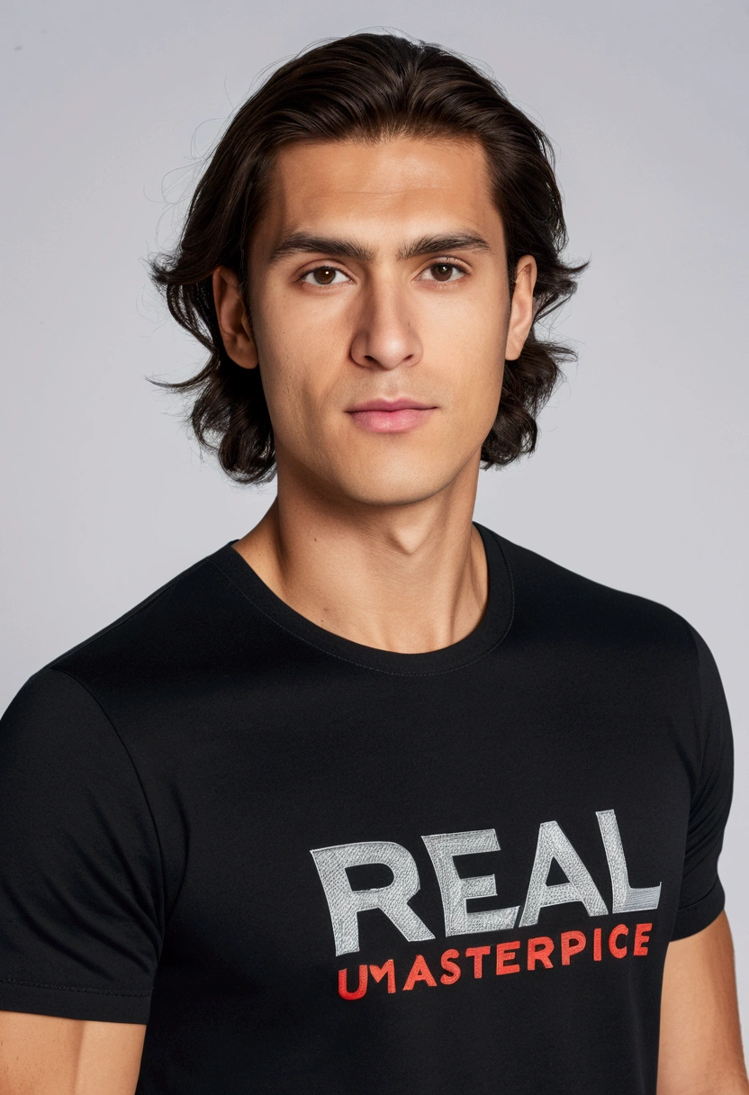 (8k, RAW photos, top quality, masterpiece: 1.2), ultra detail, super resolution, (real, real photos: 1.37), plain black t-shirt