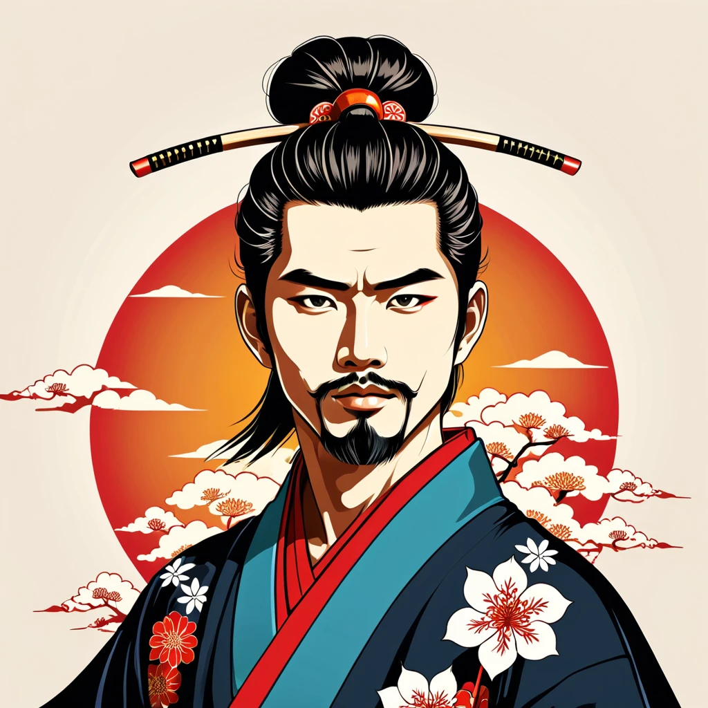 man in japanese folk outfit, vector graphics, strong contours