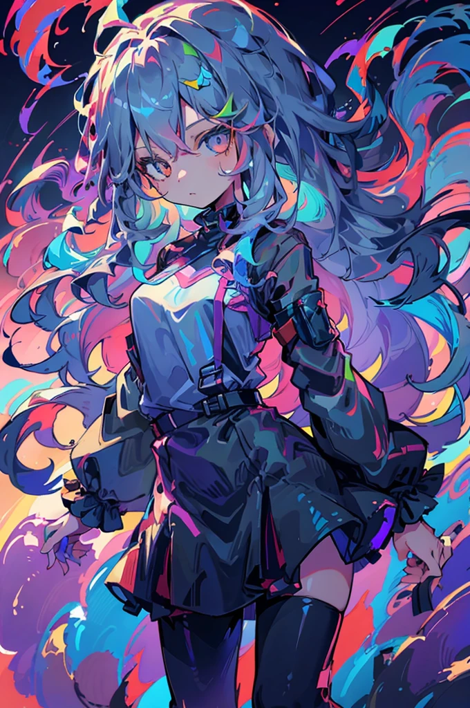 1 girl, alone, Are standing, Colorful Hair, Wavy Hair,
(masterpiece,Familiar,High resolution), Colorful mix,