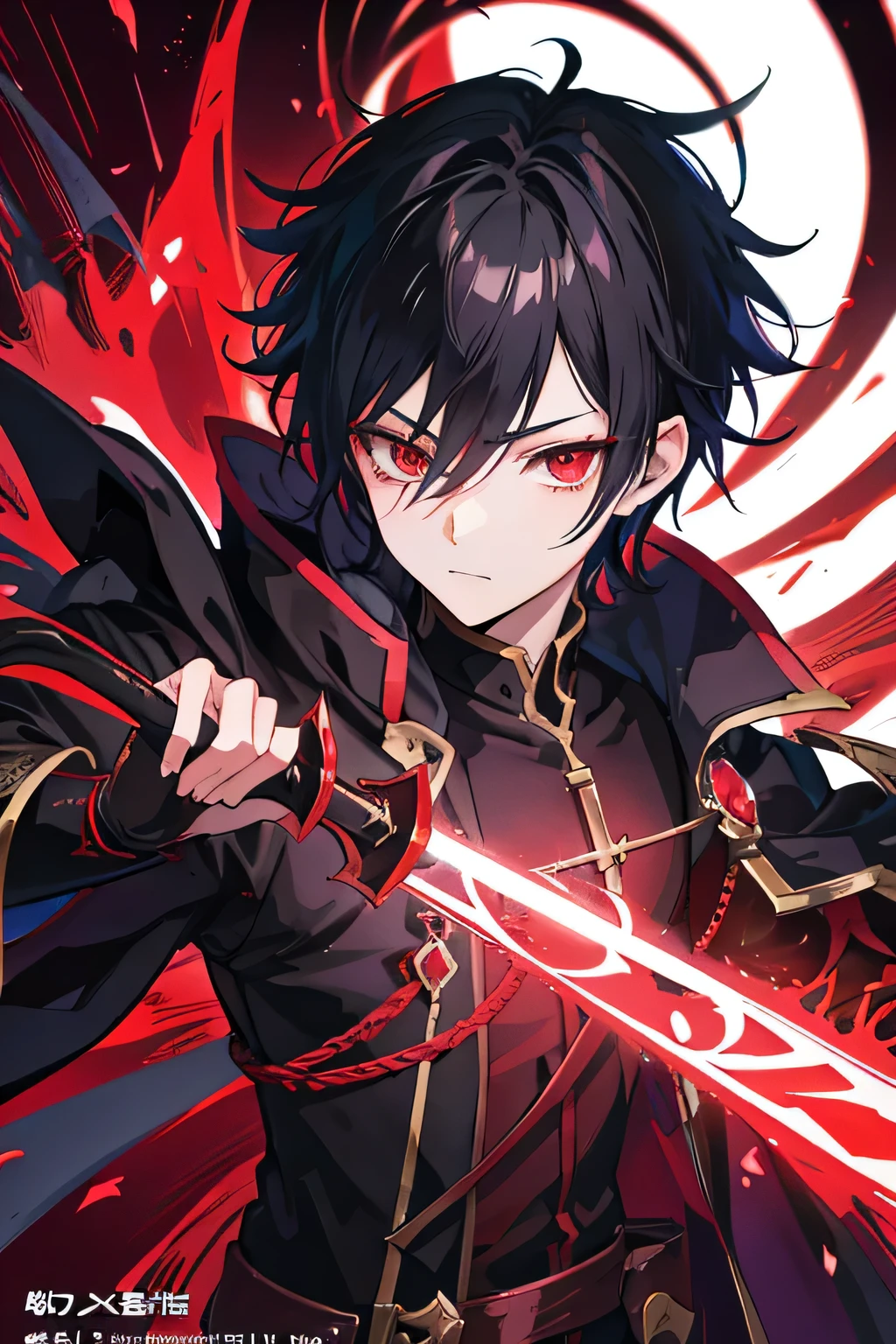 Anime boy with red light in hand, shadow young wizard, Epic anime style, anime key artโดยละเอียด, Shadowverse style, Fantasy style anime, Demon Man, anime key art, conjunctivitis, black hair, &#39;suit