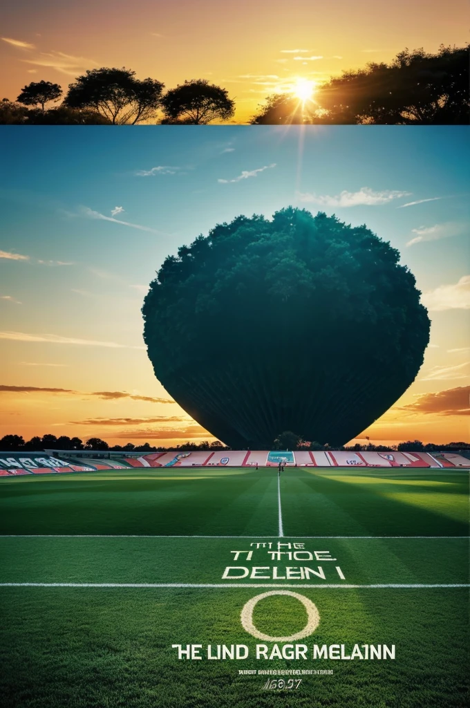 Love from MARUF" Above will be the title of a movie poster, and below, in the green grass, the players of the Argentina football team will be celebrating. The faces of the football players cannot be seen. It will be like a movie poster, sunset, blue sky, font white brush style like typography signature.