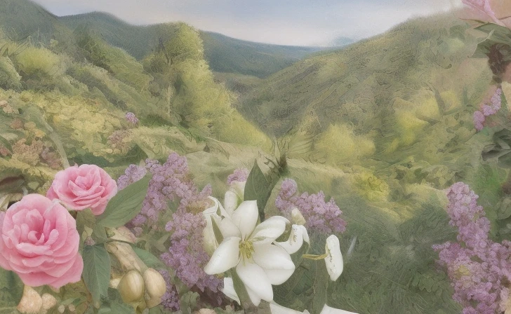 Large-flowered、Landscape only、Rose、lily、黒いレース