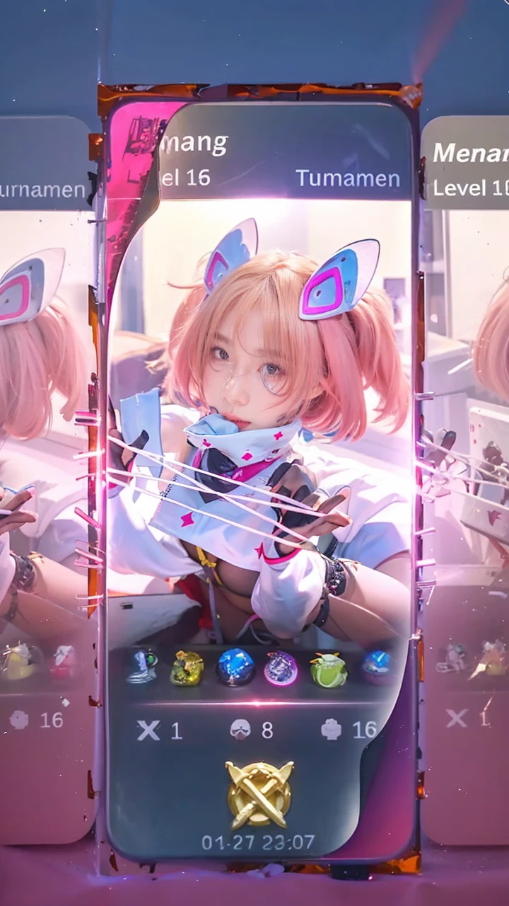 21yo girl, pink hair, (twintail Hair). Bitting her lower lip while closing her eye,Wearing white oversize t-shirt,, show shoulders, cleavage, show big thigh, natural big brseast,hands holding breasts,plumpy body, doggy pose