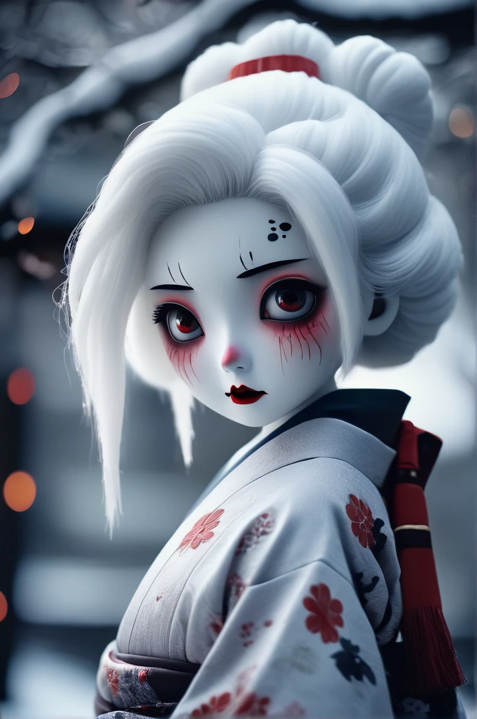 8k,Horror movie photos,Snow Woman,Dressed in kimono,Beautiful white hair vignette, Very detailed, High budget, Bokeh, CinemaScope, Sulky, amazing, nice, Film Grain,  Creepy, Anxious, dark, Creepyな, Suspenseful, strict, Very detailed
情報