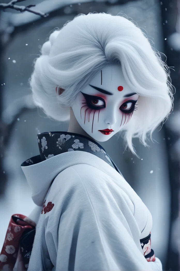 8k,Horror movie photos,Snow Woman,Dressed in kimono,Beautiful white hair vignette, Very detailed, High budget, Bokeh, CinemaScope, Sulky, amazing, nice, Film Grain,  Creepy, Anxious, dark, Creepyな, Suspenseful, strict, Very detailed
情報