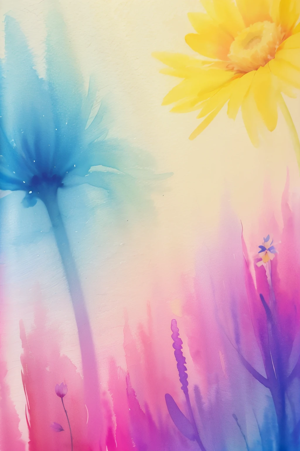generate a watercolor painting that contains flowers. I want it to be an abstract and simple painting. I also want there to be several flowers in the image and they are not too elaborate, I want something a little blurry and not realistic, ((It is very important not to be anything realistic and to be something more tarnished/bblurry, abstrato))